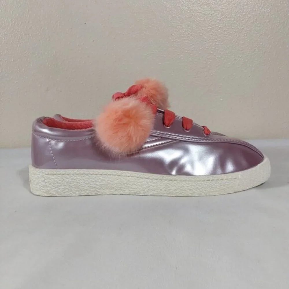 Tretorn Youth Lavender Iridescent Metallic Sneakers w Orange Pom Pom Laces - 3